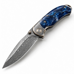 Cuchillo Plegable de Acero de Damasco para Aventuras al Aire Libre, Hecho a Mano, Hoja Afilada Personalizada, Cuchillo de Bolsillo Compacto, Diseño Plegable de Madera DIY - Product Image 5