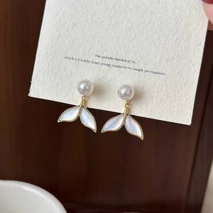 Shopkeeper Recommends Pure Silver <b>Mermaid</b> Dolphin Tail Earrings Luxury Niche Freshwater Pearls for Women - Product Image 2