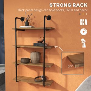Scaffale a Muro Sospeso a 4 Livelli con Struttura in Metallo e Ripiani in Tubo Industriale Spessore 1 Pollice - Stile Rustico/Country - Product Image 6
