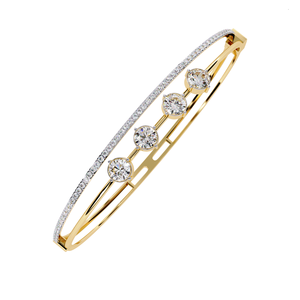 Yellow <b>Gold</b> Diamond <b>Bangle</b> Bracelet Round Brilliant Cut Claw Setting Women's Classic Wedding Jewelry - Product Image 1