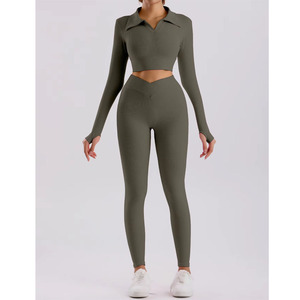 Ensemble de yoga 2 pièces pour femme, respirant, sans couture, en Spandex et Nylon, avec logo personnalisé, pour le sport et le fitness, effet push-up fessier, vente chaude - Product Image 2