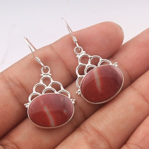 Natural Mookaite Jasper Oval Cabochon 925 Sterling Silver <b>Dangle</b> <b>Earrings</b> Handmade Gemstone Drop <b>Earrings</b> for Women - Product Image 2