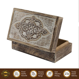 Excellent Quality Best Selling Unique Design Burnt Ivory Wash Color 100% Natural Hand Carved Mango Wood Box for Genuine Buyers - Product Image 4