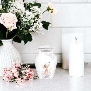 Urna Funeraria Blanca para Bebé con Diseño de Hadas, Estilo Europeo, Recuerdo con Tapa Segura y Arte Personalizable - Product Image 4