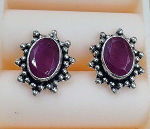 Custom 925 Sterling <b>Silver</b> Oval Faceted Ruby <b>Stud</b> Earrings Handmade Gemstone Fine <b>Stud</b> For Her - Product Image 4