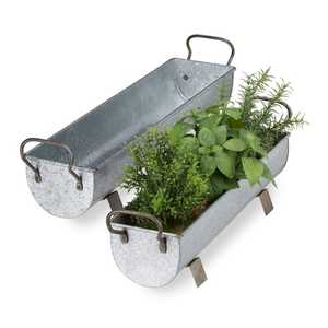 Rustic Galvanized Metal Rectangular Planter with Handle Durable Lightweight Outdoor Planter for <b>Garden</b> Use - Product Image 5