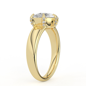 Ensemble de mariage en or jaune 14K 18K avec diamant de laboratoire taille ovale, bague solitaire entrelacée et alliance assortie micro-pavée Chevron V - Product Image 3