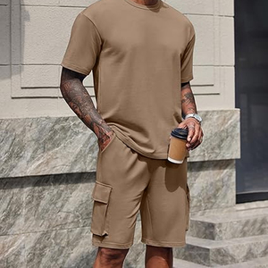 Mens <b>Matching</b> Set Manufacturer 220 GSM Cotton T Shirt Cargo Shorts 2 Piece Oversized OEM ODM Custom Logo - Product Image 3