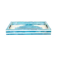 Plateau à bijoux carré de style américain en résine/os incrusté, motif géométrique noir, finition polie, compatible lave-vaisselle, multifonctionnel pour