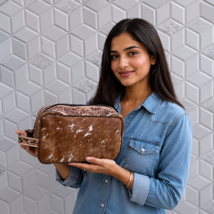 Hand Tooled Leather <b>Toiletry</b> New Designer Organizer Shaving Kit Man Women Travel Cosmetic Bags Cowhide Leather Makeup Bags - Product Image 3