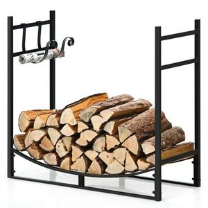 Porta Legna in Ferro Resistente da 33 Pollici con Supporto Rimovibile per Accendifuoco, per Campeggio e Caminetto - Product Image 1