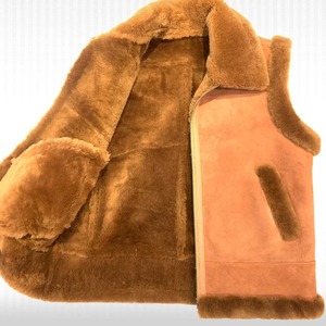 Men <b>Brown</b> Suede Shearling Genuine Leather Vest Winter Waistcoat Men's <b>Brown</b> Suede Leather Shearling Vest - Product Image 3