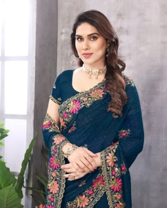 KV Traditional Party Rayon Unstitched Georgette Blouse Material Embroidered Saree Wrinkle-Free Reversible Quick-Dry - Product Image 3