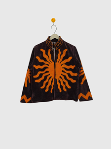 Veste en velours à col mandarin brodée à la main avec motif soleil, manches longues, fermeture éclair, pour adulte, collection automne, motif géométrique - Product Image 1
