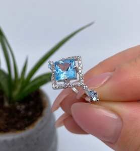 Anillo Art Deco con Topacio Blanco Azul Cielo Natural, Plata de Ley 925, Certificado IGI, Joyería Fina Hecha a Mano, Anillo de Compromiso para Mujer - Product Image 5