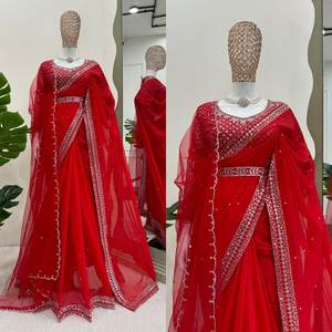 Sari Lehenga de Seda Georgette Tibby de Primera Calidad, Listo para Usar, para Bodas Tradicionales, Fiestas de Verano, Estilo Étnico - Product Image 3
