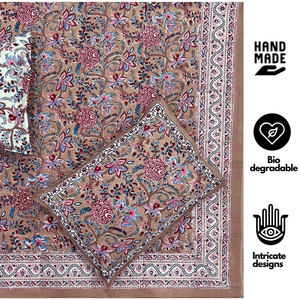 Premium Jaipur Hand Block Printed Classic Cotton King Size Flat Bed 3 <b>PC</b> <b>Set</b> Non-Toxic Dyes Soft Breathable Durable All Season - Product Image 2