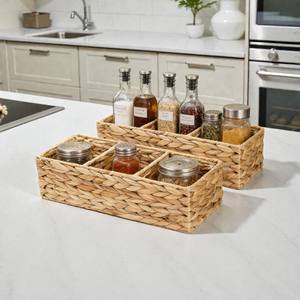 ISLA Lot de 2 paniers rectangulaires à 3 sections en jacinthe tressée à la main, bacs de rangement en osier pour salle de bain, cuisine, garde-manger, maison, vente en gros, OEM - Product Image 3