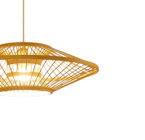 Lustre suspendu artisanal en bambou écologique, abat-jour tissé, style bohème, pour chambre à coucher, hôtel - Product Image 2