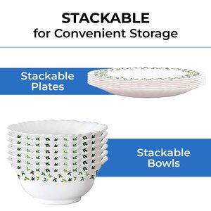 Juego de vajilla Opalware: Platos, tazones para verduras, tazón para sopa, cucharas, tazón para servir con tapa. Juego de vajilla sin cenizas de hueso para comedor. - Product Image 3