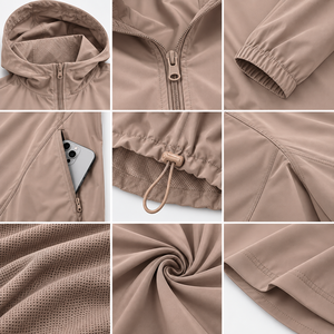 Custom <b>Women</b>’s <b>Lightweight</b> Training <b>Jacket</b> Full Zip <b>Hooded</b> Quick Dry Windbreaker Athletic Workout <b>Jacket</b> OEM Private Label - Product Image 3