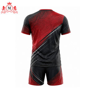 ชุดเสื้อฟุตบอลสีแดงดำสำหรับผู้ชาย พร้อมกางเกงขาสั้น ผ้าโพลีเอสเตอร์ระบายอากาศ ชุดยูนิฟอร์มฟุตบอลสำหรับผู้ใหญ่ - Product Image 4
