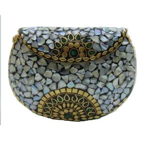 Bolso de mano tipo clutch de metal con mosaico, decoración de perlas, solapa, para fiesta de noche, regalo, brillante, con pedrería, para novia, con purpurina, ¡el más vendido! - Product Image 1