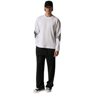 T-shirt à manches longues en coton blanc gaufré pour homme avec emblème imprimé, col rond, style décontracté streetwear - Product Image 6