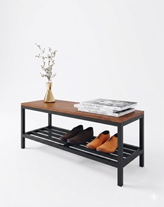 Industrial Entryway <b>Shoe</b> Bench Wooden Top Storage <b>Rack</b> Metal Frame Hallway Corridor Bench Seat Heavy Duty Sitting Stool Chairs - Product Image 1