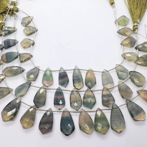 Perles de fluorite naturelle facettées en forme de cravate 9x16-10x21 MM, perles de pierre précieuse de fluorite de 8 pouces, perles de fluorite facettées en forme de cravate pour la fabrication de bijoux - Product Image 1