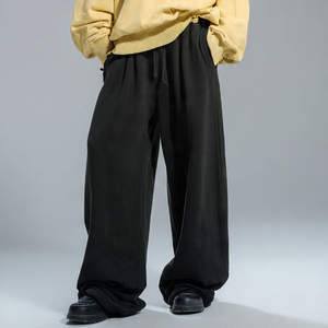 Pantalon de jogging vintage délavé à jambe large pour homme, coupe oversize, en molleton épais, idéal pour l'hiver - Product Image 4