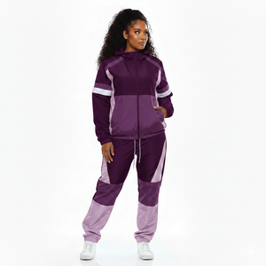Conjunto de dos piezas para mujer: Sudadera con capucha OEM personalizada, top corto de chándal con media cremallera, chaqueta cortavientos y pantalones para gimnasio. - Product Image 6