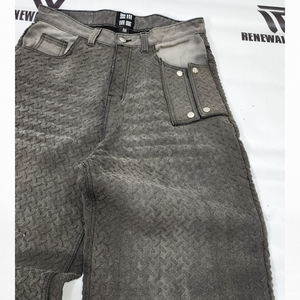 Jeans de Mezclilla Negra Selvedge con Textura Sólida en Relieve, Peso Medio, Transpirables, Estilo Vintage, Personalizados OEM, para Hombre, Invierno, Otoño, Primavera - Product Image 2
