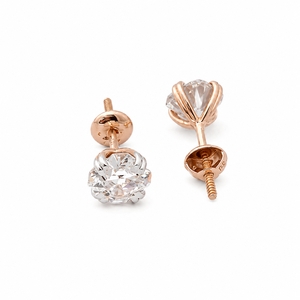 Boucles d'oreilles clous solitaires en or rose 18 carats avec diamant taille cœur pour femme, finition polie, pour usage quotidien, soirée, mariage, cadeau - Product Image 3