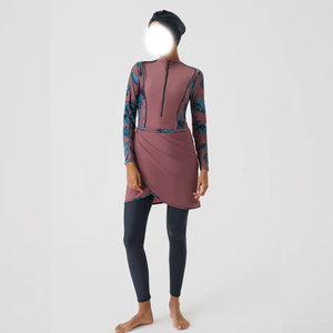 2026 Ensembles de burkinis islamiques modestes personnalisés pour femmes et filles, vente en gros, par sublimation, à coupe haute, avec fermetures éclair, éco-responsables, à fermeture frontale - Product Image 4