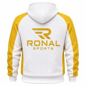 Sudadera con Capucha RONAL SPORTS para Hombre, Blanca y Amarilla, con Estampado Brillante, Tejida, Transpirable, Corte Deportivo, Largo Regular, Logotipo Frontal, para Otoño - Product Image 2