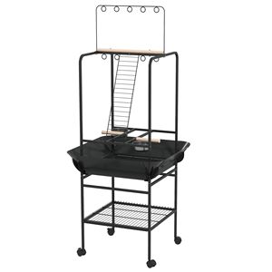 Supporto per Uccelli Mobile in Stile Classico con Ruote, Posatoi in Acciaio Inox, Vassoio Estraibile per Piccoli Pappagalli, Include Ciotole per Cibo Grigio Scuro - Product Image 1