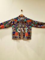 Veste en velours brodée à la main, col mandarin, manches longues, motif floral, taille plus, manteau d'automne pour femmes