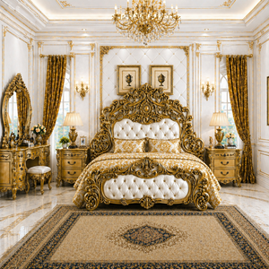 Imperial Style Black <b>Gold</b> Theme Bedroom Suite Durable Bed With <b>Side</b> <b>Tables</b> Hot Selling Bedroom Furniture With Matching Almirah - Product Image 5