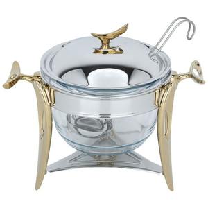 Soupière de luxe en or et argent avec bol en verre, chauffe-plats en acier inoxydable pour buffet de mariage, fête, traiteur - Product Image 2