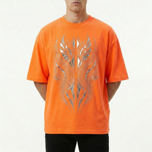 T-shirt pour homme, coupe classique, couleur personnalisée, motif géométrique en strass, manches courtes, col rond, style streetwear, décontracté, respirant, jersey - Product Image 1