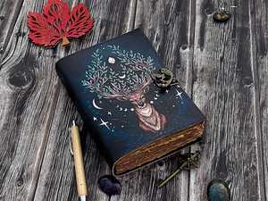 Grimoire deer <b>Leather</b> Spiral Bound Hardcover Journal Floral Vintage Handmade <b>Diary</b> - Product Image 5