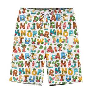 Pantalones cortos con estampado de alfabeto colorido para hombre, con estampado de palmeras y flores, secado rápido, cintura con cordón, ropa de baño informal - Product Image 6