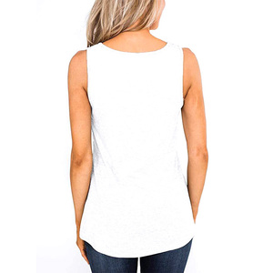 Débardeur gris sans manches pour femme avec poche à paillettes, col rond, gilet décontracté en coton tricoté - Product Image 2