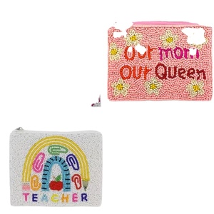 Classic Design Beaded Coin Purse with Zipper Closure Easy Storage Travel Carrying Canvas Fabric Beads Material - Product Image 1