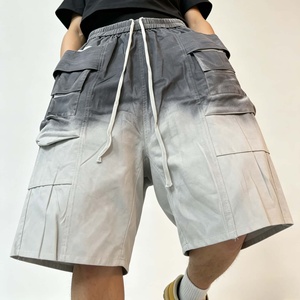 Men's Sun Fade Cargo Shorts Mid Waist Drawstring 100% Cotton 1/4 <b>Knee</b> Length Shorts for Summer - Product Image 1