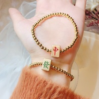 Bague en alliage motif tuile de Mahjong chinois vintage, avec symbole de fortune rouge, bijou ethnique rétro de luxe pour hommes et femmes, cadeau du Nouvel An