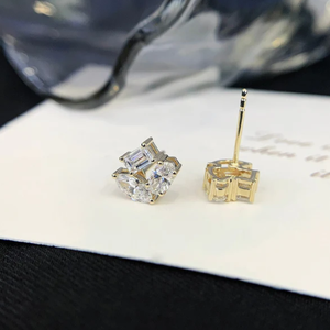 Boucles d'oreilles clous en or massif 14K plaqué rhodium avec diamants de laboratoire taille marquise 1,80 carat au total, de luxe pour femme, pour mariage - Product Image 5