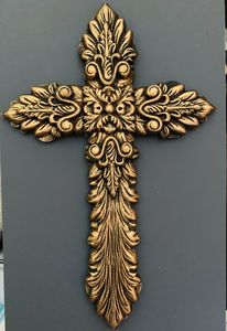 Antique Finish Brass Cross Wall <b>Decor</b> For Living Room Bedroom Office And Sacred <b>Space</b> Styling - Product Image 3