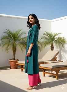 Conjunto de Pantalón y Kurta Anarkali Largo para Mujer, 2 Piezas, Ropa Étnica Festiva Elegante, Estilo Indio Pakistaní, para Uso Diario y Ocasiones Especiales - Product Image 2